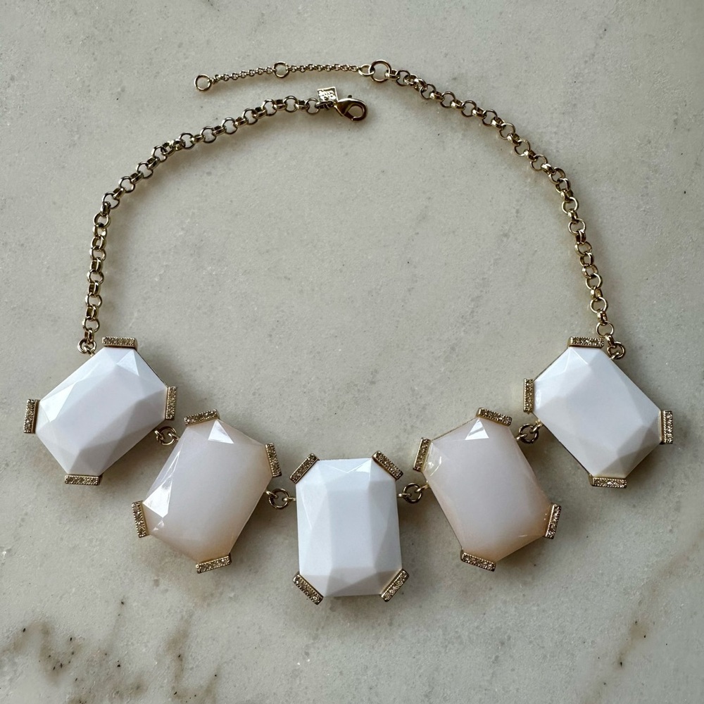 Banana Republic statement necklace | gold tone white and crystal necklace